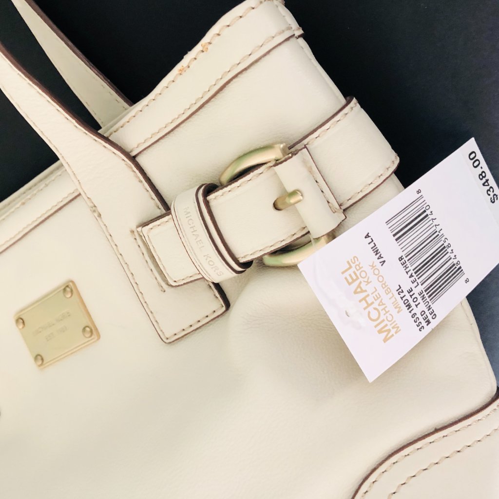 Michael Kors Medium Genuine Leather Tote Vanilla